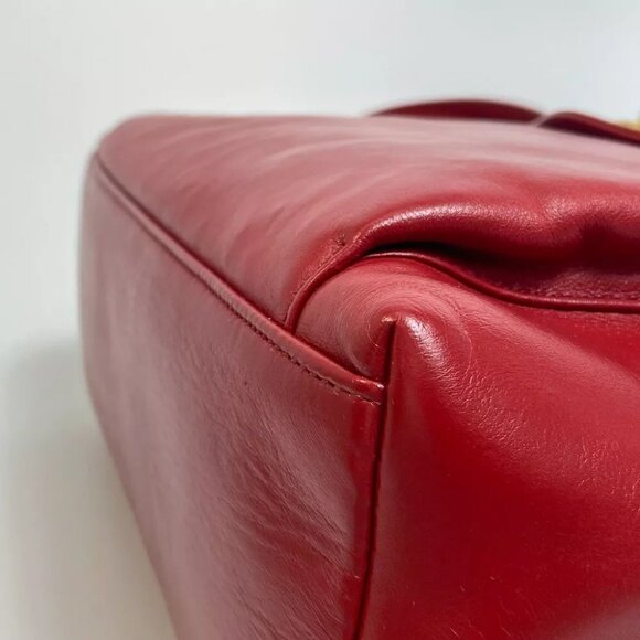 CHANEL CC Turn Lock outside flap Shoulder Tote Chain Shoulder Bag Lambskin Red - Picture 11 of 13